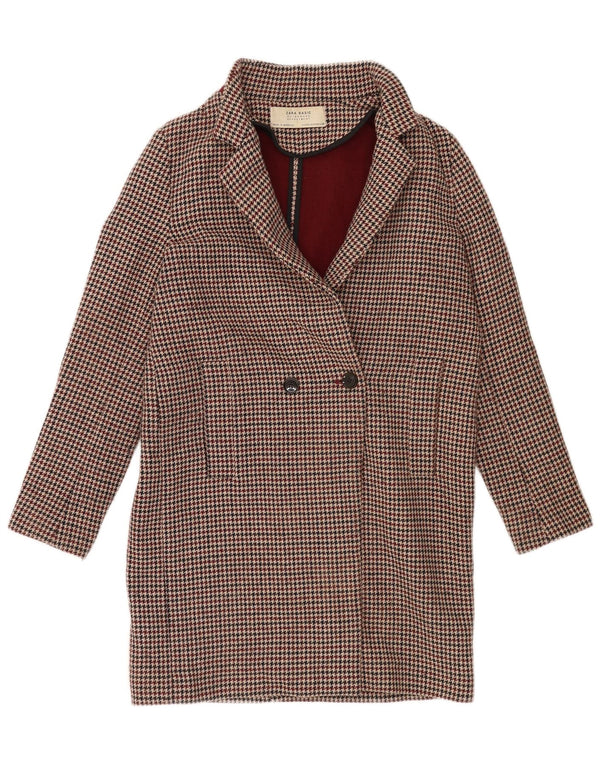 Zara Mujer Abrigo Extragrande De Doble Botonadura UK 10 Small Borgoña Pata De Gallo