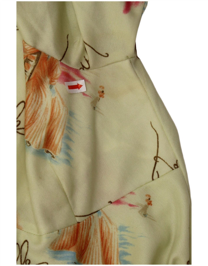 VINTAGE Mujer Patrón Abstracto A-Line Vestido Reino Unido 8 Pequeño Verde