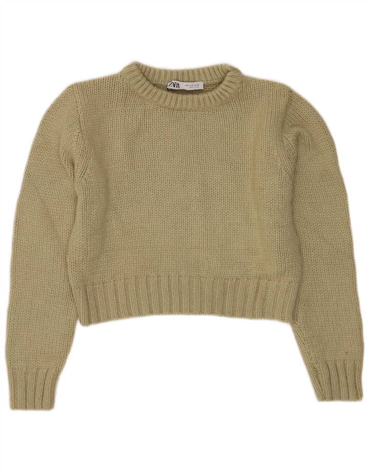 ZARA Jersey corto con cuello barco para mujer UK 44 Poliéster verde medio