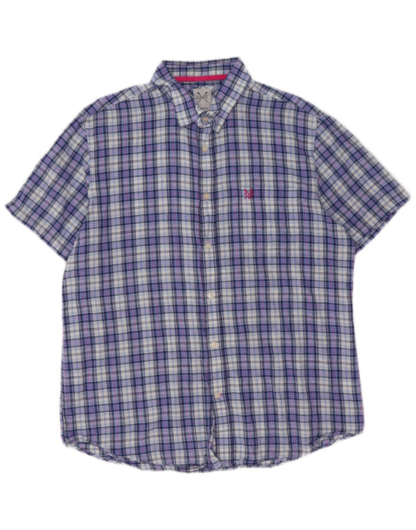 Crew Clothing Camisa de manga corta para hombre de corte clásico XL Algodón a cuadros azul