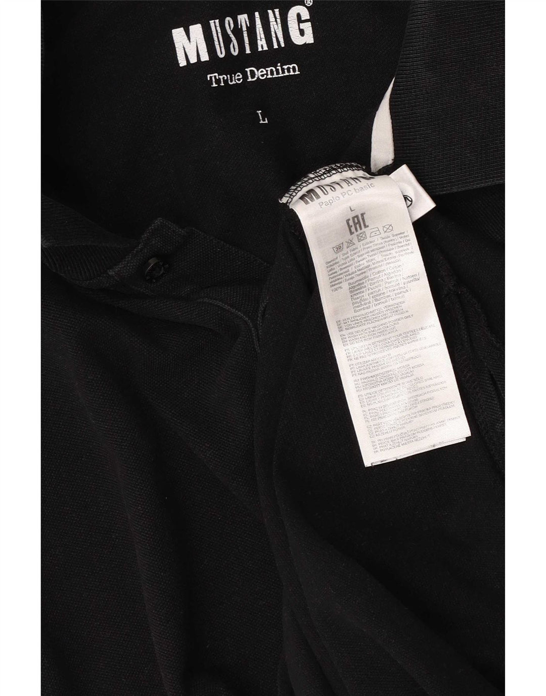 Mustang Polo para hombre grande de algodón negro