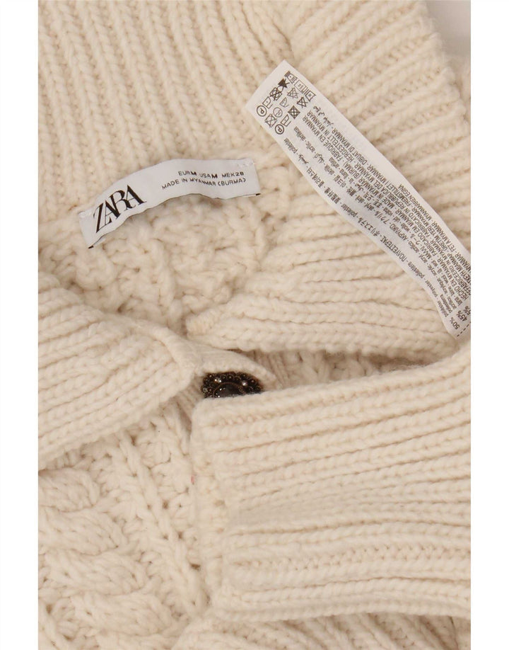 Zara Mujer Crop Polo Neck Jumper Sweater UK 44 Medio Beige Poliéster