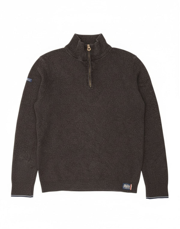 Superdry Jersey con cuello y cremallera para hombre, talla 2XL, algodón gris