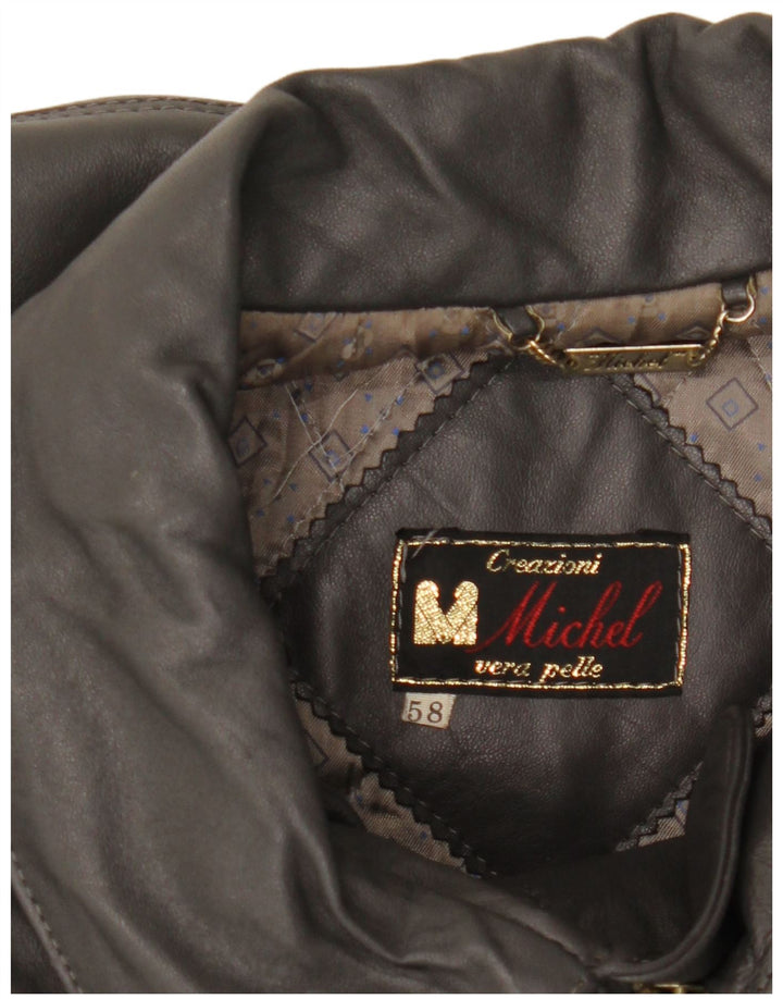 Michel Chaqueta de cuero para hombre IT 58 4XL Cuero gris