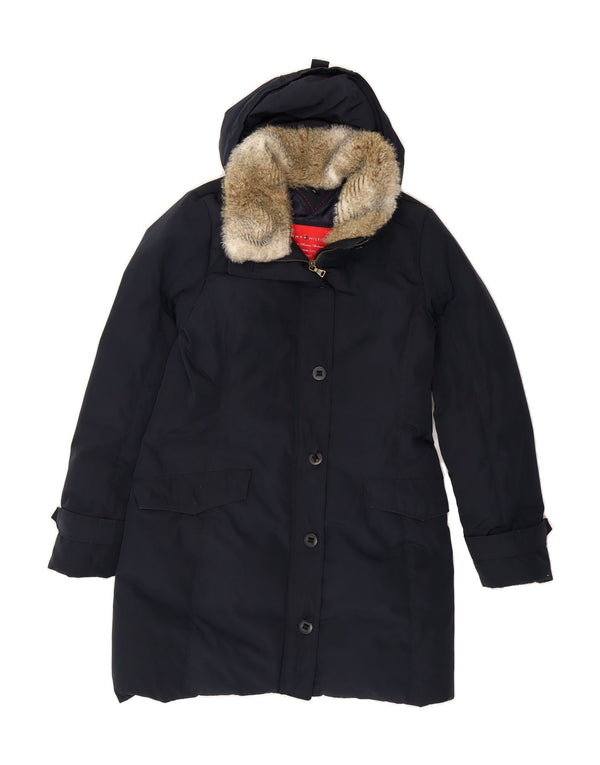 TOMMY HILFIGER Womens Hooded Padded Coat UK 16 Large Navy Blue Polyester