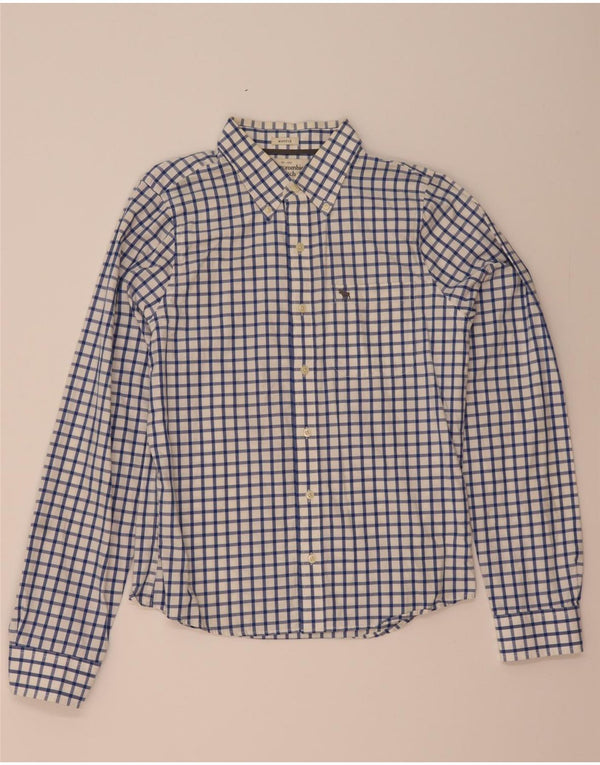 Abercrombie & Fitch Camisa ajustada para hombre de algodón a cuadros azules grandes