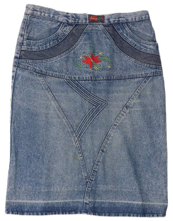 Falda vaquera vintage para mujer IT 48 XL W34 Algodón floral azul