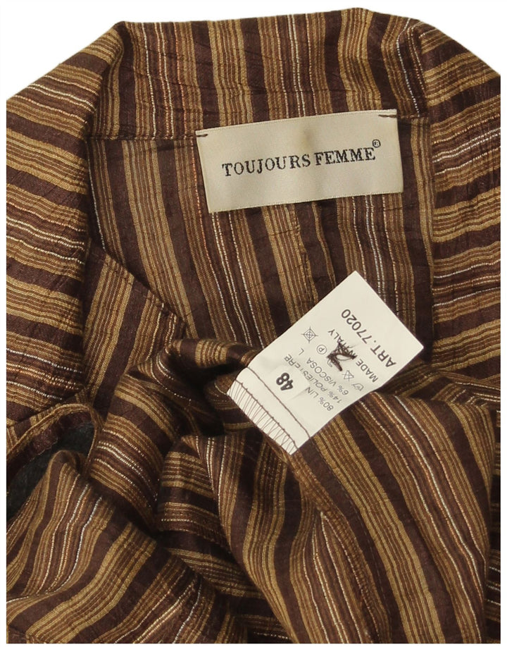 Toujours Chaqueta Blazer De 2 Botones Para Mujer IT 48 XL Lino A Rayas Marrón