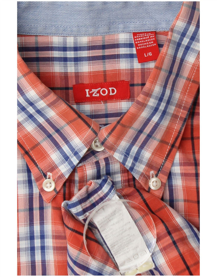 Camisa Izod Hombre Grande Cuadros Naranja Algodón