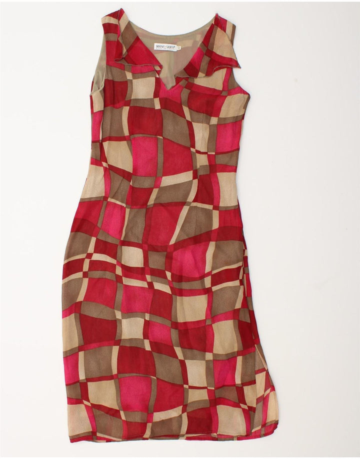Vestido Básico Vintage Mujer Sin Mangas IT 42 Medio Rojo Geométrico