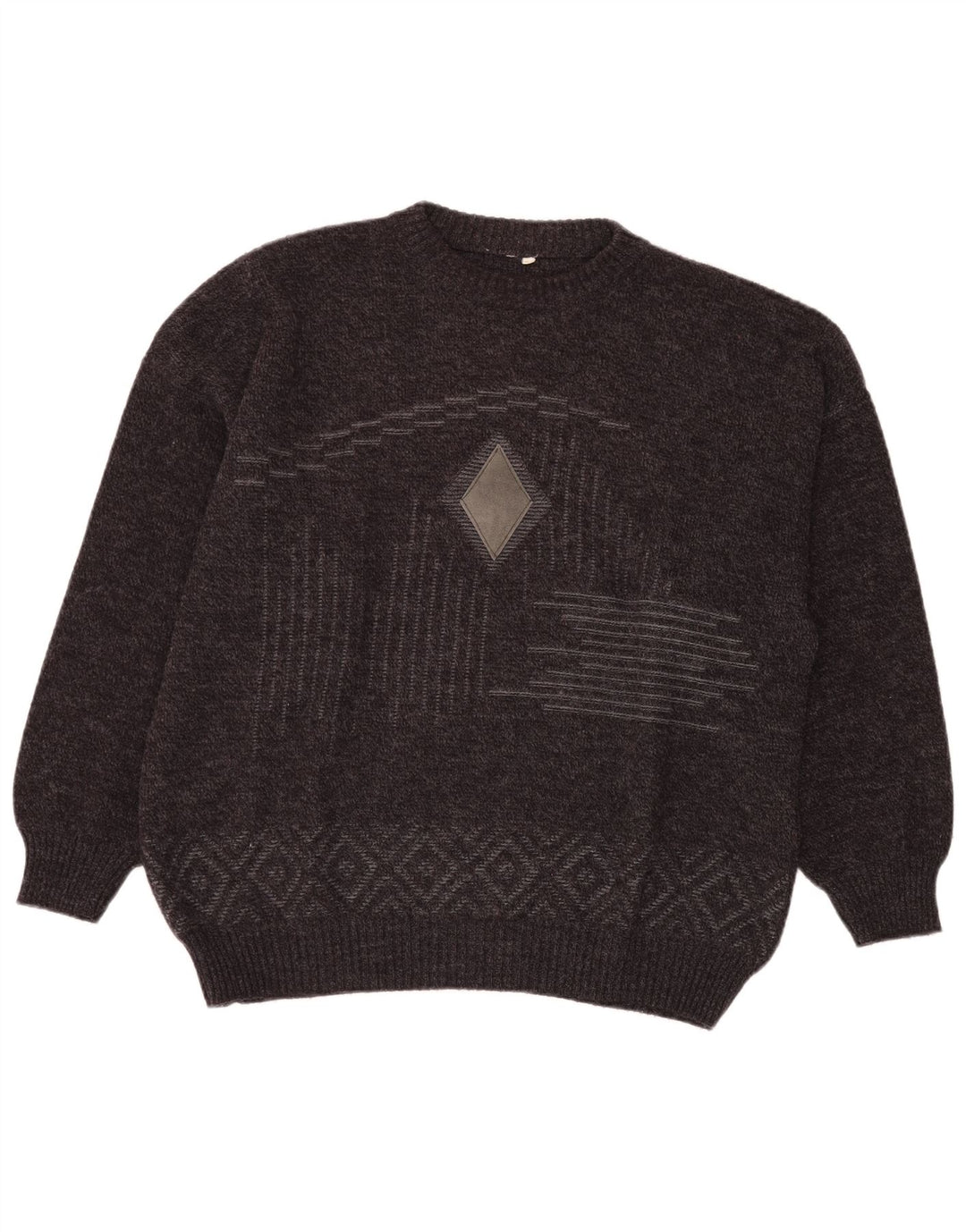 VINTAGE Jersey de cuello redondo para hombre IT 54 XL Gris Fair Isle Lana