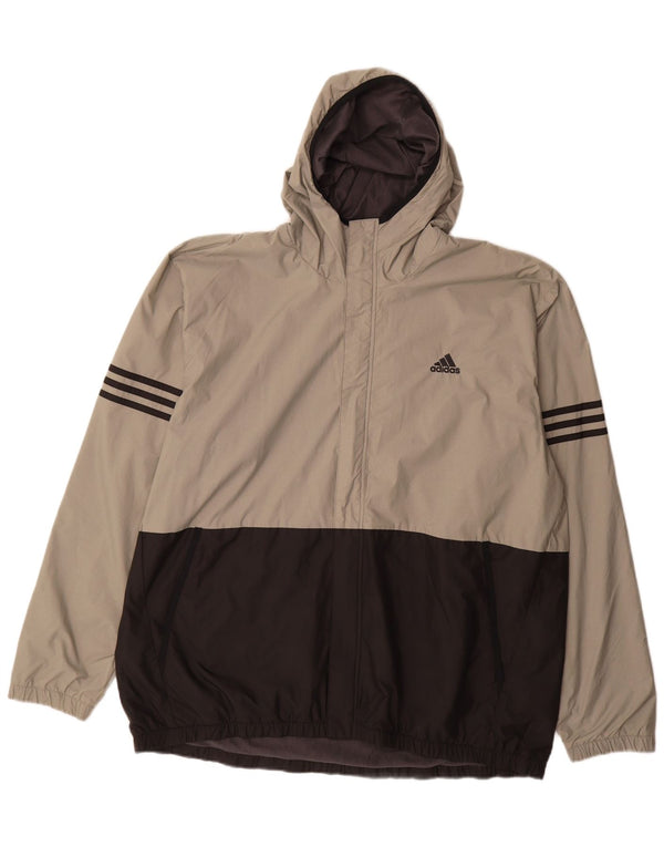 Adidas Chaqueta impermeable con capucha para hombre UK 42 XL Gris Colorblock Poliamida