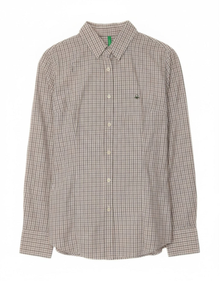 Camisa Benetton Mujer ES 44 Grande Gris Algodón