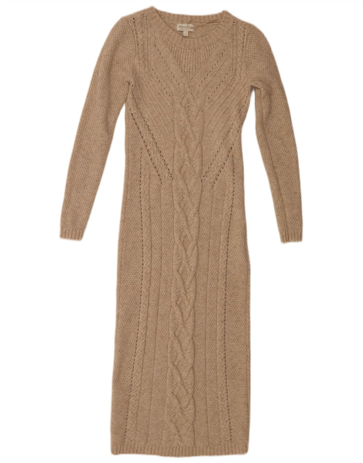 MONSOON Womens Jumper Dress UK 8 Small Beige Nylon