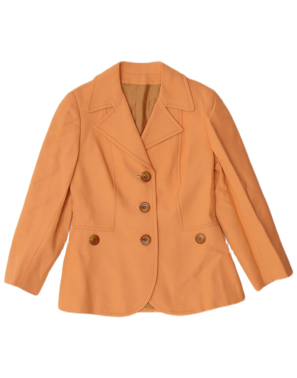 Vintage Mujer 3 Botones Blazer Chaqueta IT 42 Viscosa Naranja Mediana