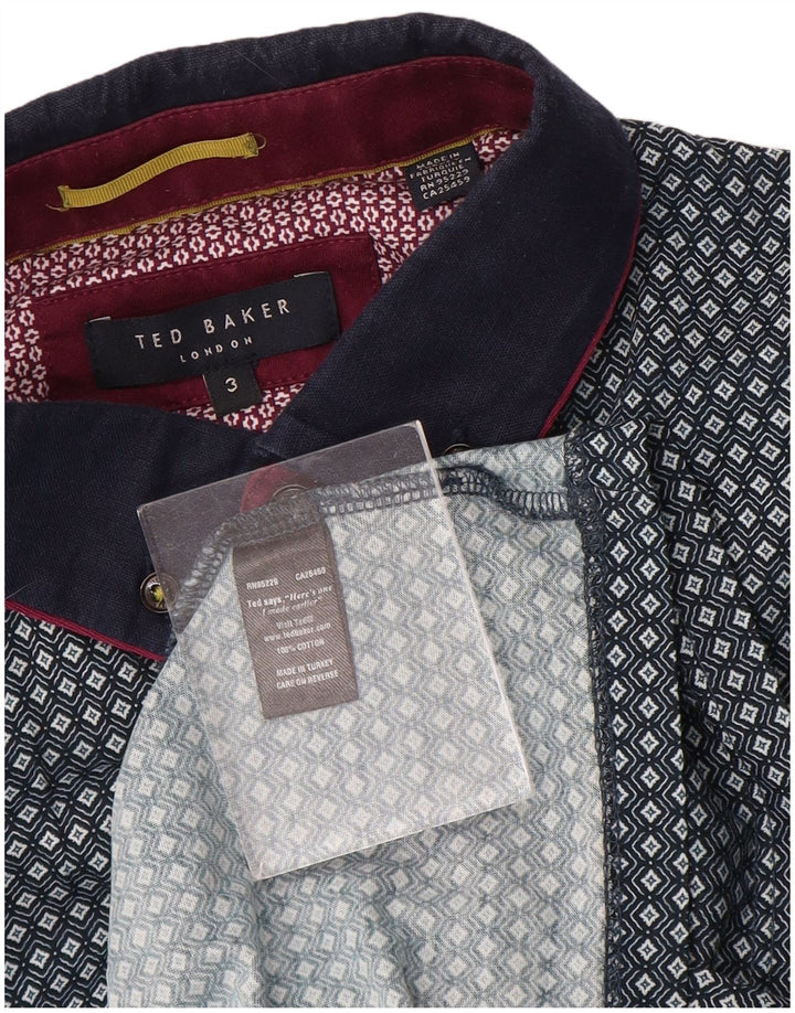Ted Baker Polo para hombre Talla 3 Algodón geométrico azul medio