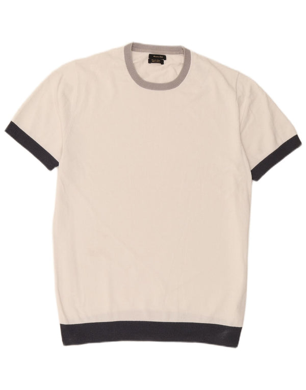 Massimo Dutti Jersey De Cuello Redondo Hombre Large Blanco Colorblock