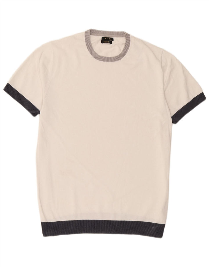 Massimo Dutti Jersey De Cuello Redondo Hombre Large Blanco Colorblock