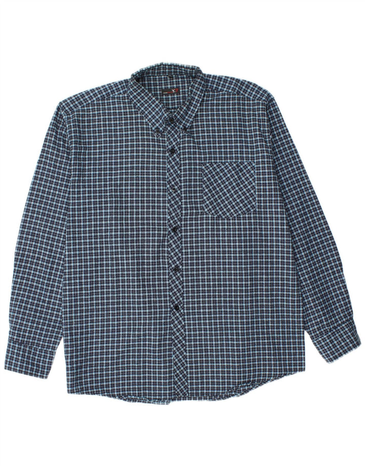 Camisa de franela vintage para hombre Talla 45 XL Azul Check