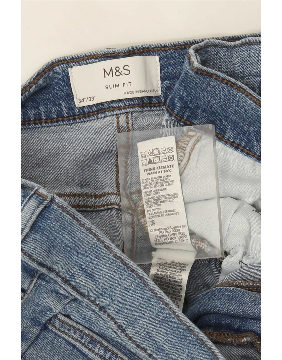 Marks & Spencer Vaqueros ajustados para hombre W34 L33 Algodón azul