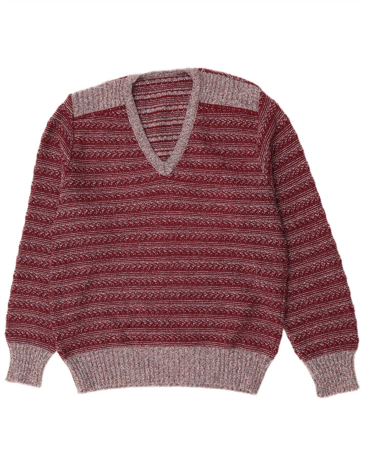 Rio Jersey con Cuello en V para Hombre IT 50 Medium Granate Rayas Poliacrílico