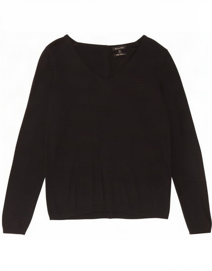 Massimo Dutti Jersey con Cuello en V para Mujer UK 42 Medium Seda Negra