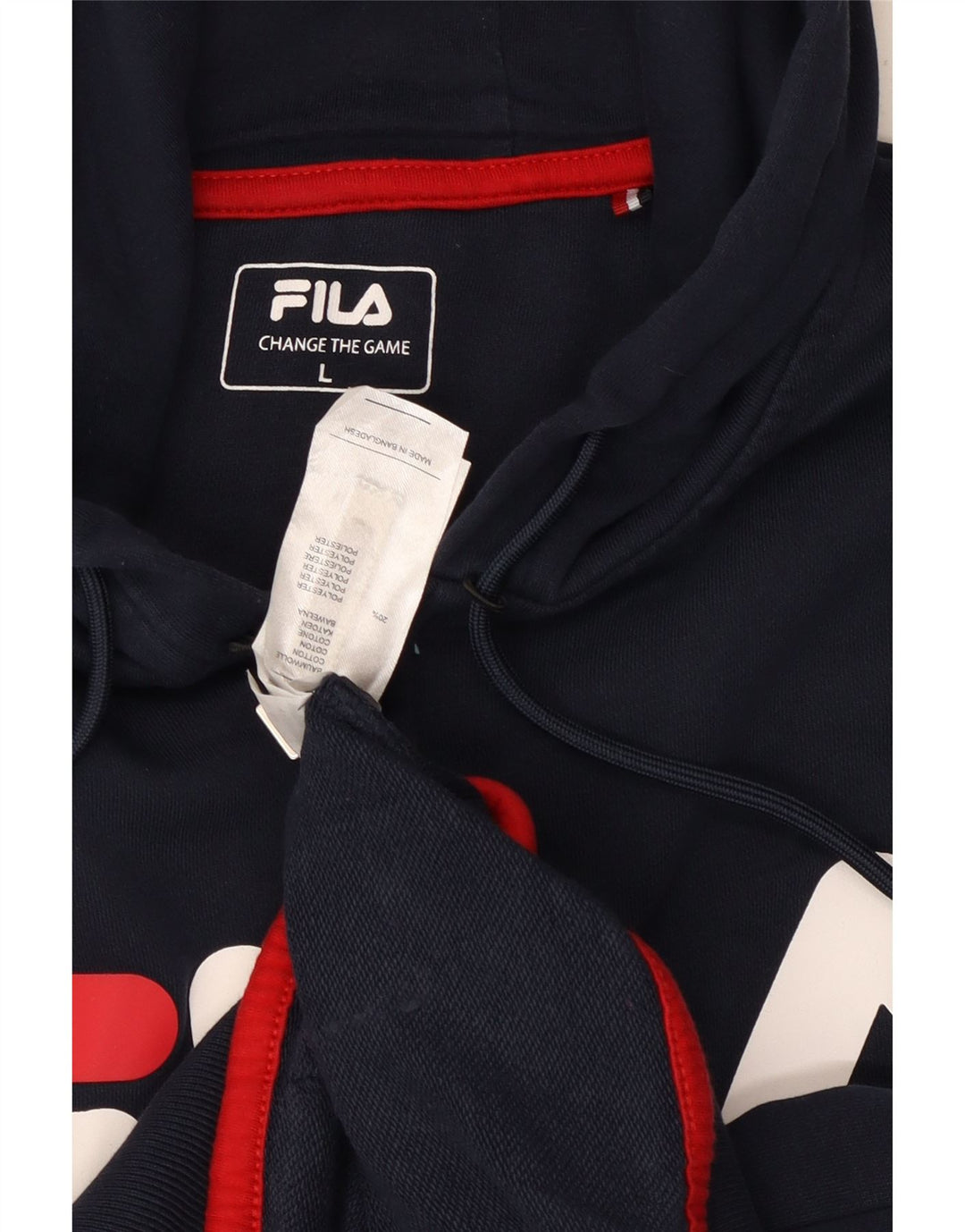 FILA Sudadera con capucha y cremallera gráfica para hombre, tamaño grande, algodón azul marino
