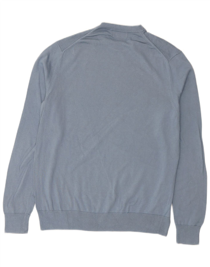FRED PERRY Jersey de cuello redondo para hombre, jersey de algodón azul grande