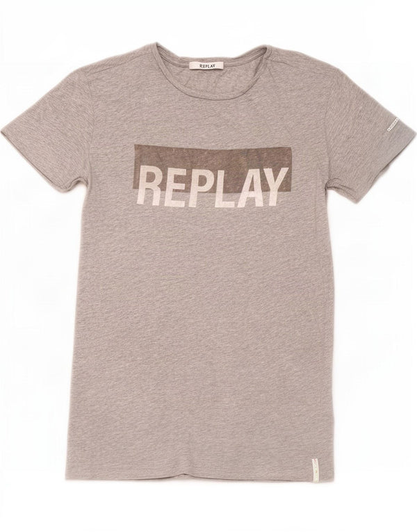 Replay Womens Graphic T-Shirt Top UK 14 Medium Grey Flecked Cotton