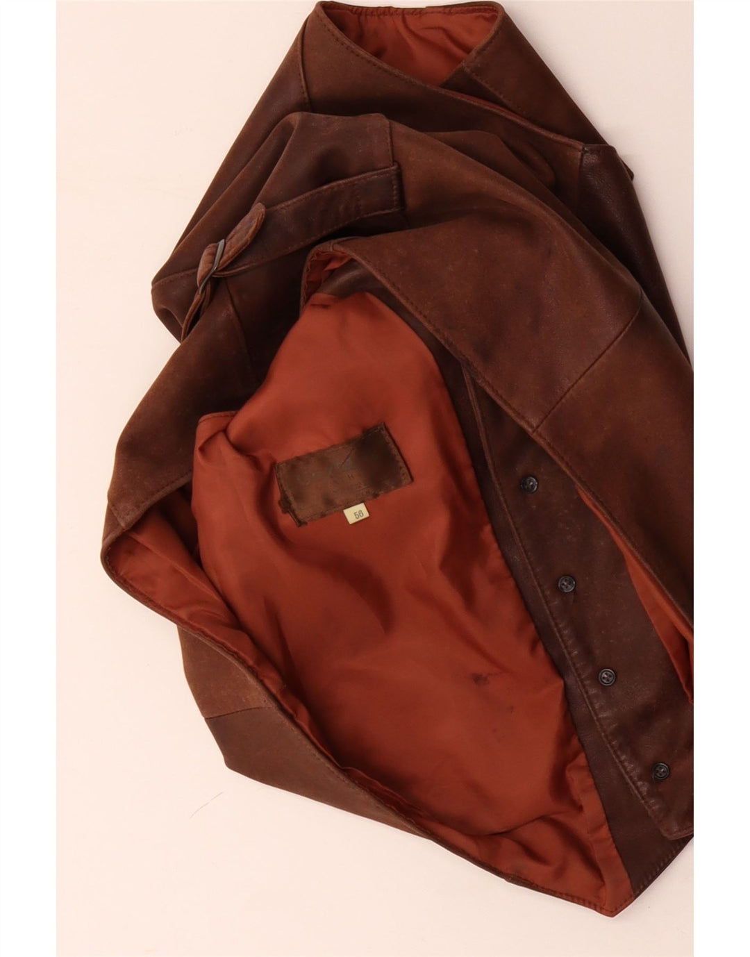 VINTAGE Chaleco de cuero para hombre IT 56 2XL Marrón