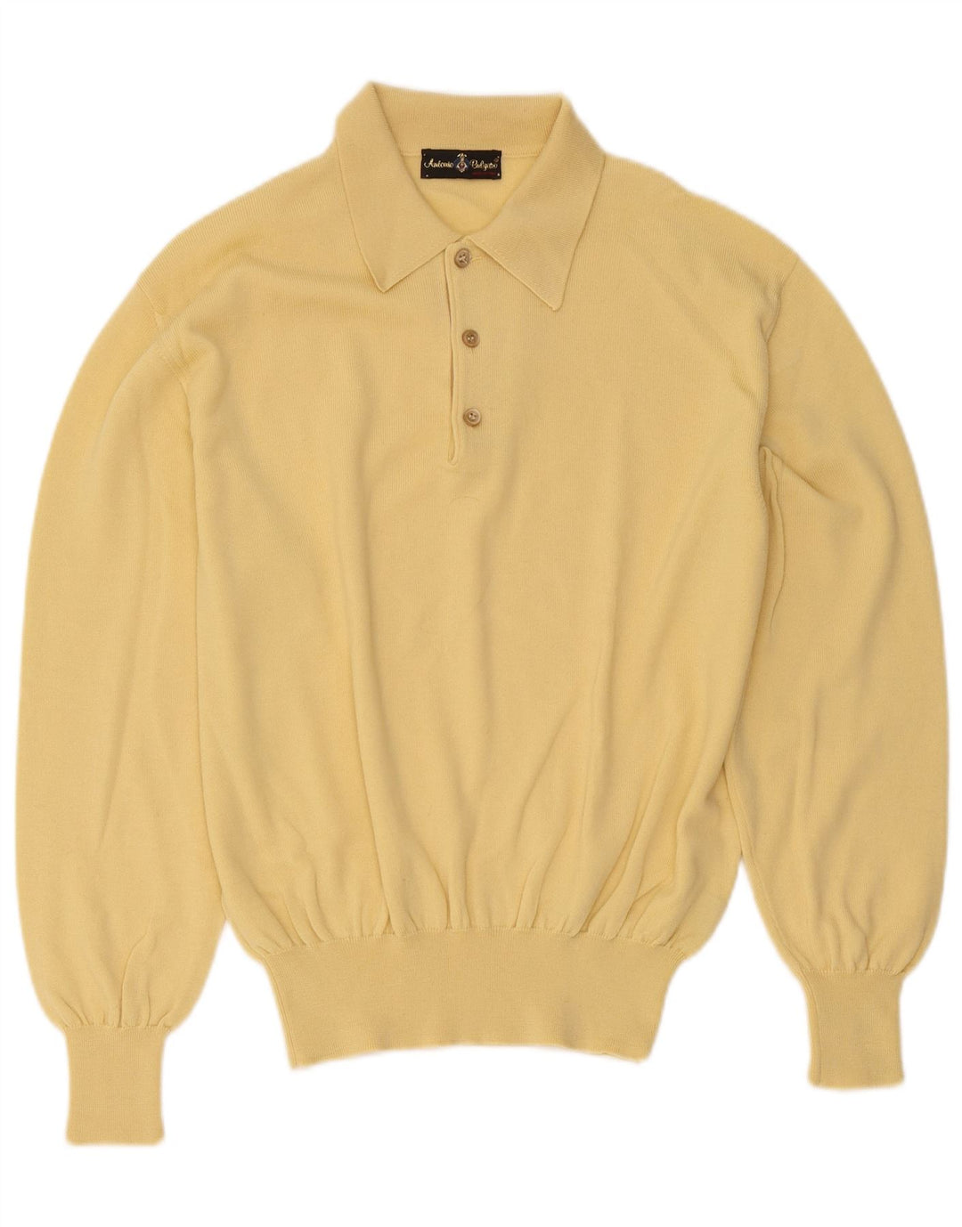 Vintage hombres polo cuello jersey suéter medio amarillo lana