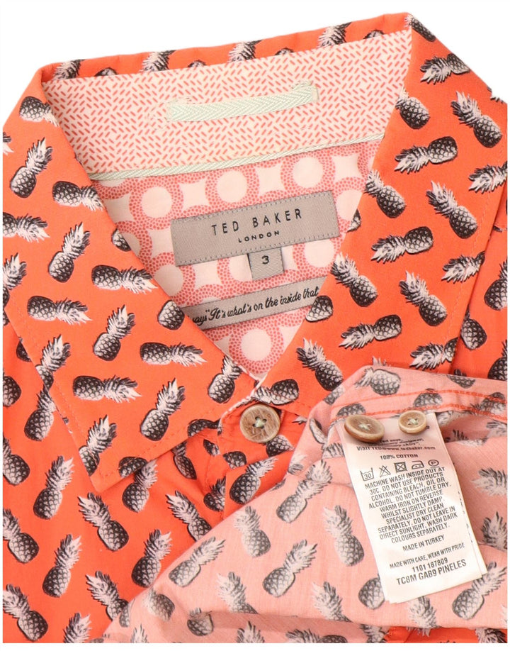 Ted Baker - Camisa de manga corta con estampado abstracto para hombre, talla 3, color naranja mediano