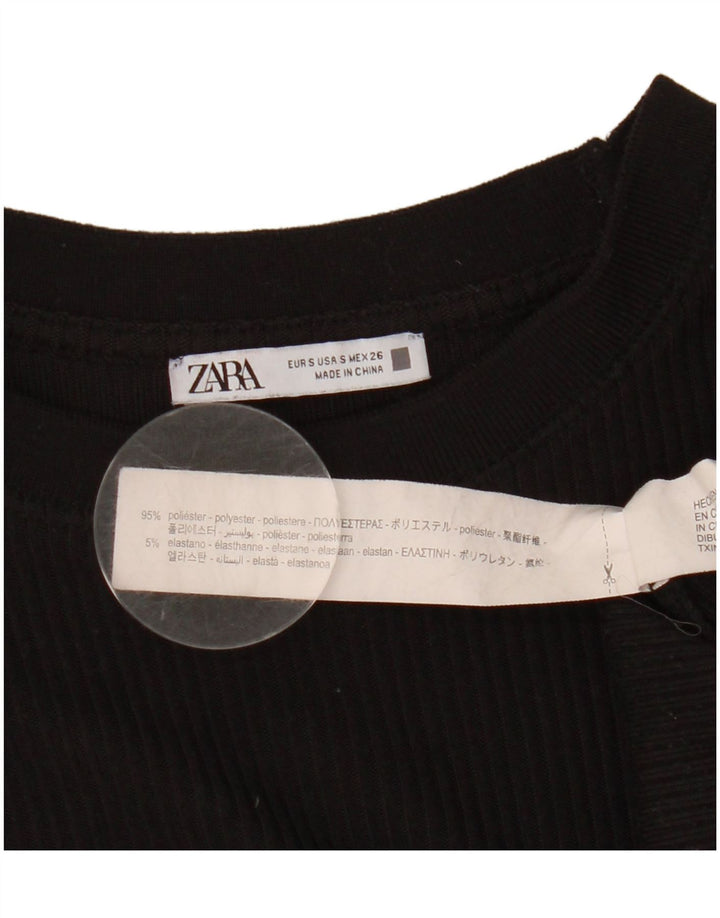 Zara Mujer Top Manga Larga UK 40 Pequeño Poliéster Negro