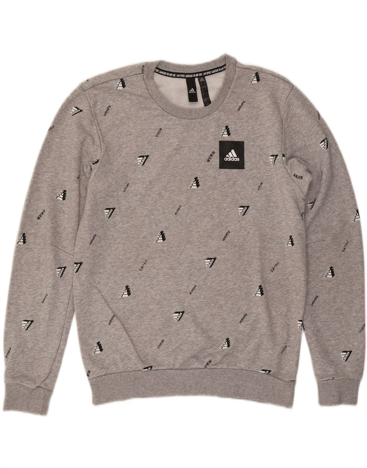 ADIDAS Hombre Sudadera Gráfica Jumper Algodón Gris Medio