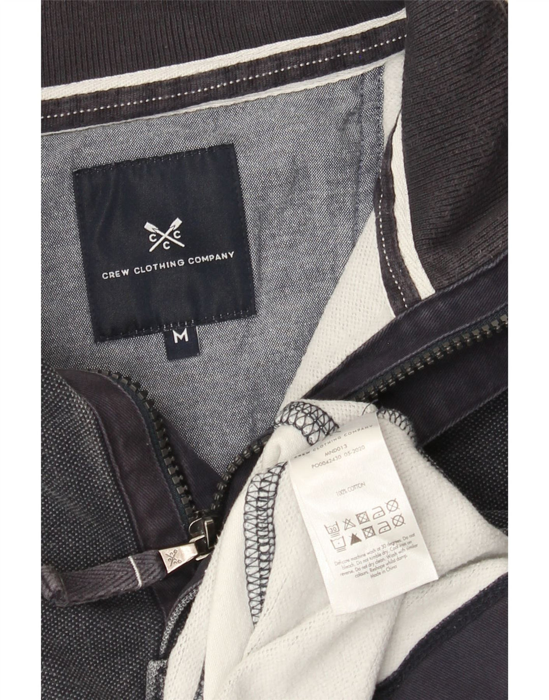 Crew Clothing - Sudadera con cuello y cremallera para hombre, color azul marino, a rayas