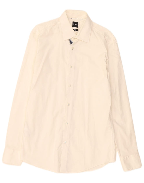 Hugo Boss Camisa Slim Fit para hombre Talla 40 15 3/4 Algodón blanco mediano
