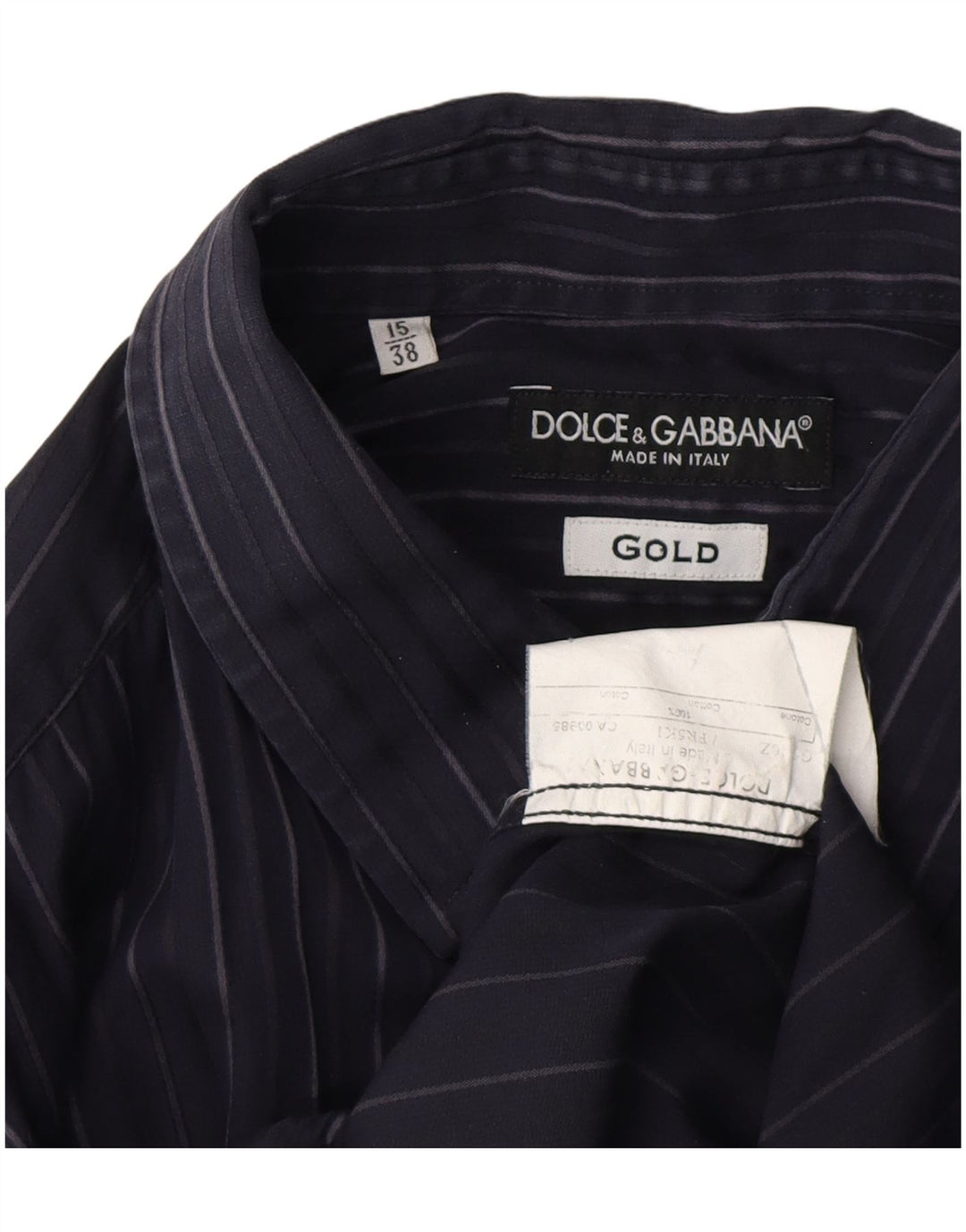 DOLCE & GABBANA Camisa para hombre Talla 15 38 Algodón a rayas azul marino mediano
