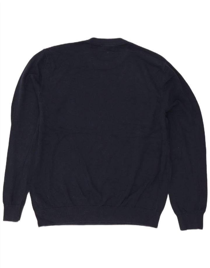 MARKS & SPENCER Jersey con cuello redondo y gráfico para hombre, talla grande, azul marino