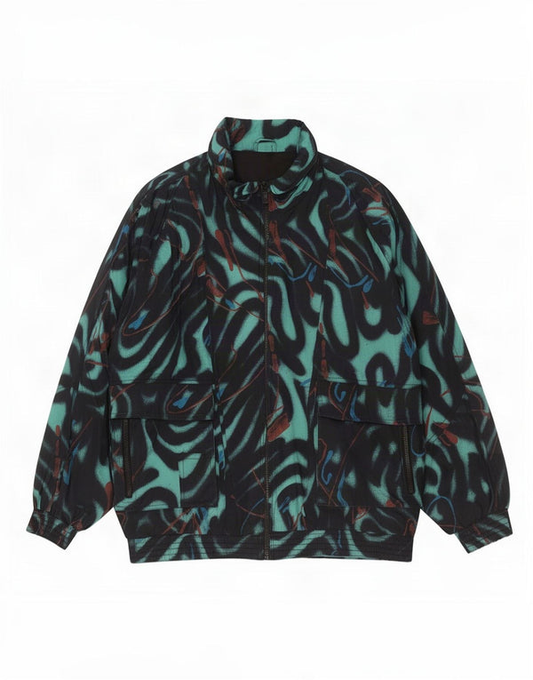 Vintage mujer patrón abstracto chaqueta cortavientos Reino Unido 20 2XL negro