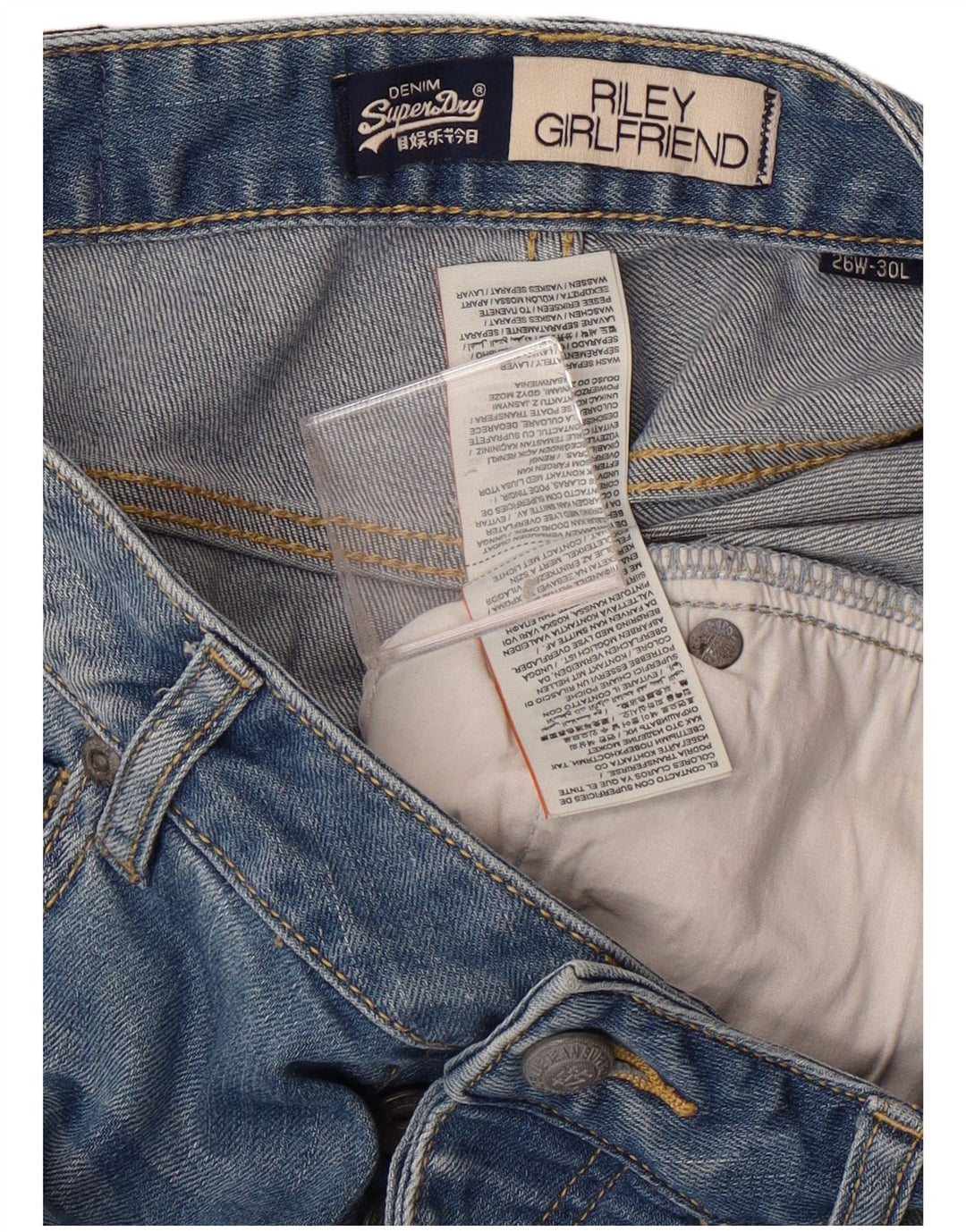 SUPERDRY Womens Girlfriend Distressed Slim Jeans W26 L30 Blue Cotton