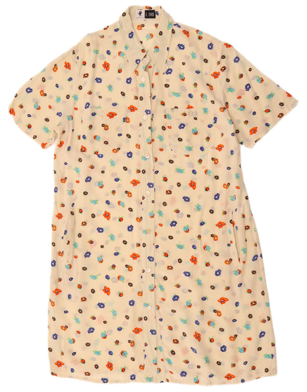 Vintage mujer manga corta camisa vestido IT 46 grande beige floral