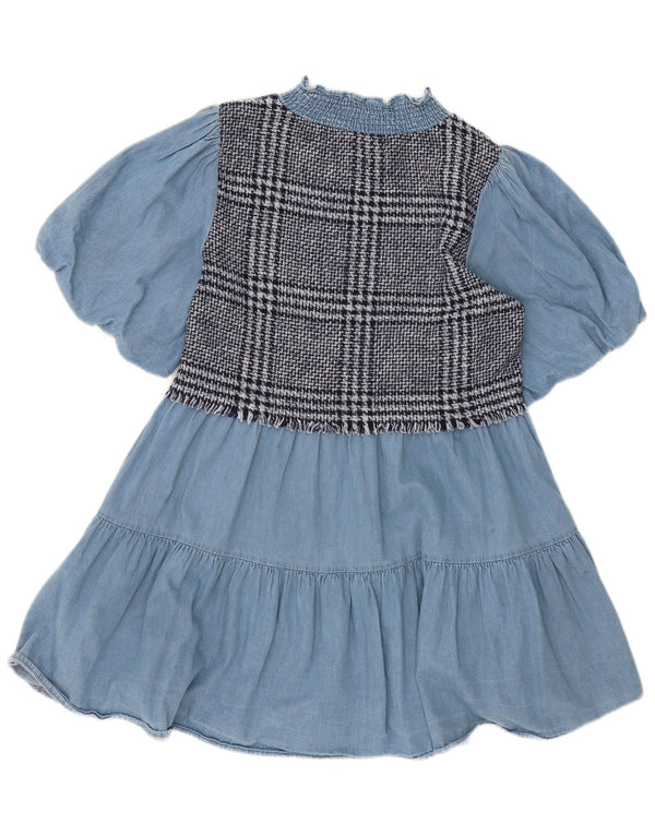 Zara Vestido Escalonado para Mujer UK 40 Algodón A Cuadros Azul Pequeño