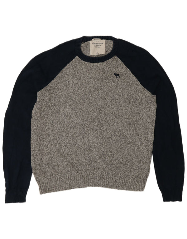 Abercrombie & Fitch Jersey musculoso con cuello redondo para hombre, talla grande, gris