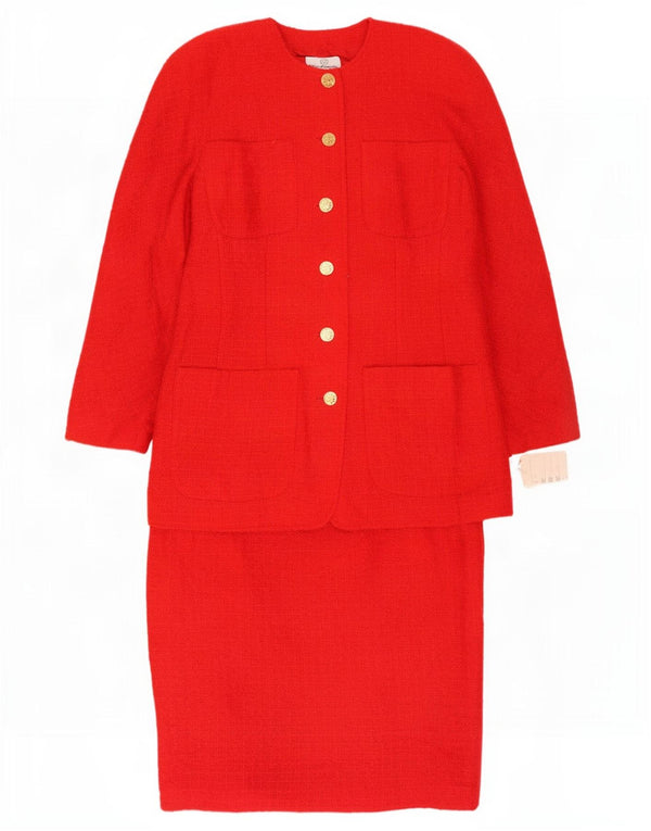 Elsa Zanella Conjunto de falda de 2 piezas con 6 botones para mujer IT 46 Large W30 Lana roja