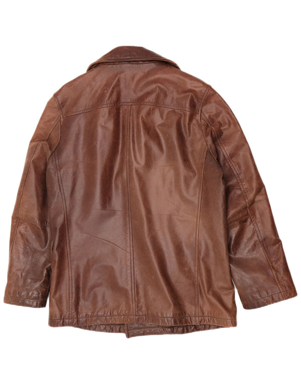 Vintage hombres cuero doble pecho abrigo Reino Unido 44 2XL cuero marrón