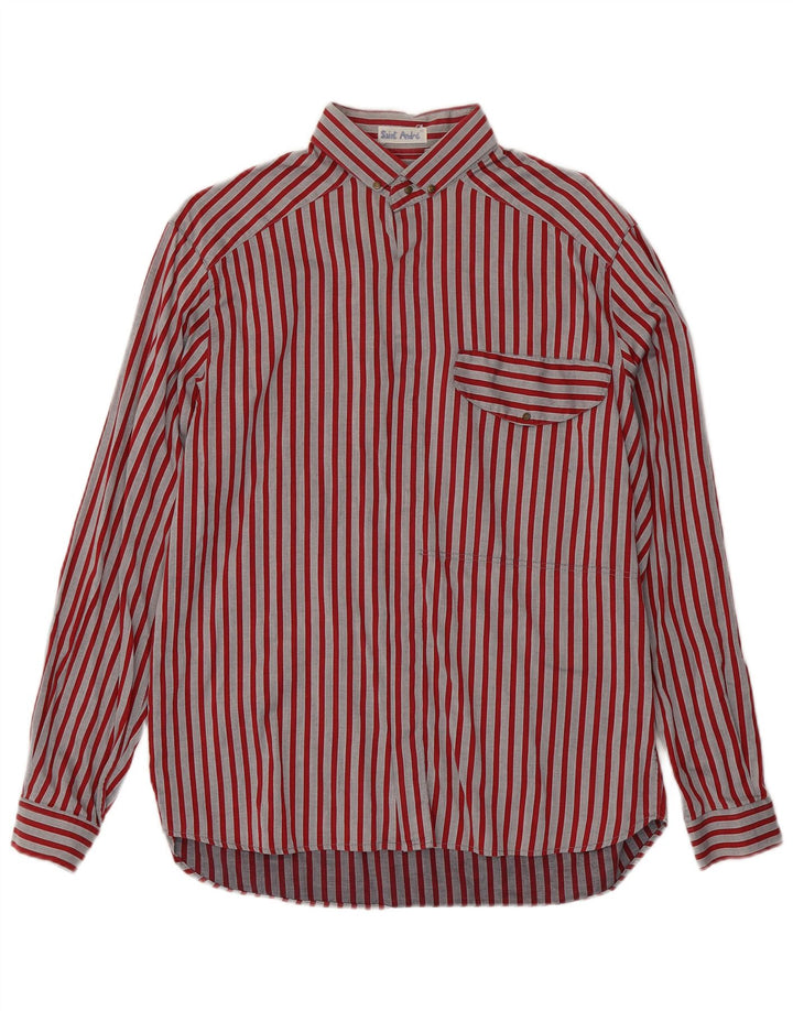 Camisa vintage para hombre de algodón a rayas rojas medianas