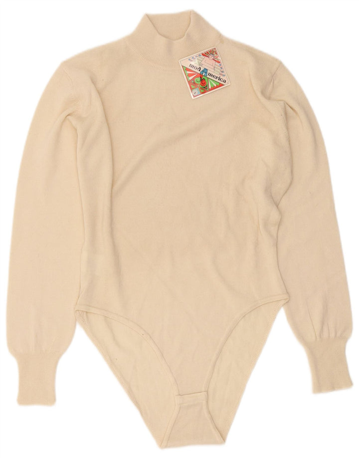 Vintage mujer manga larga body UK 14 grande de blanco