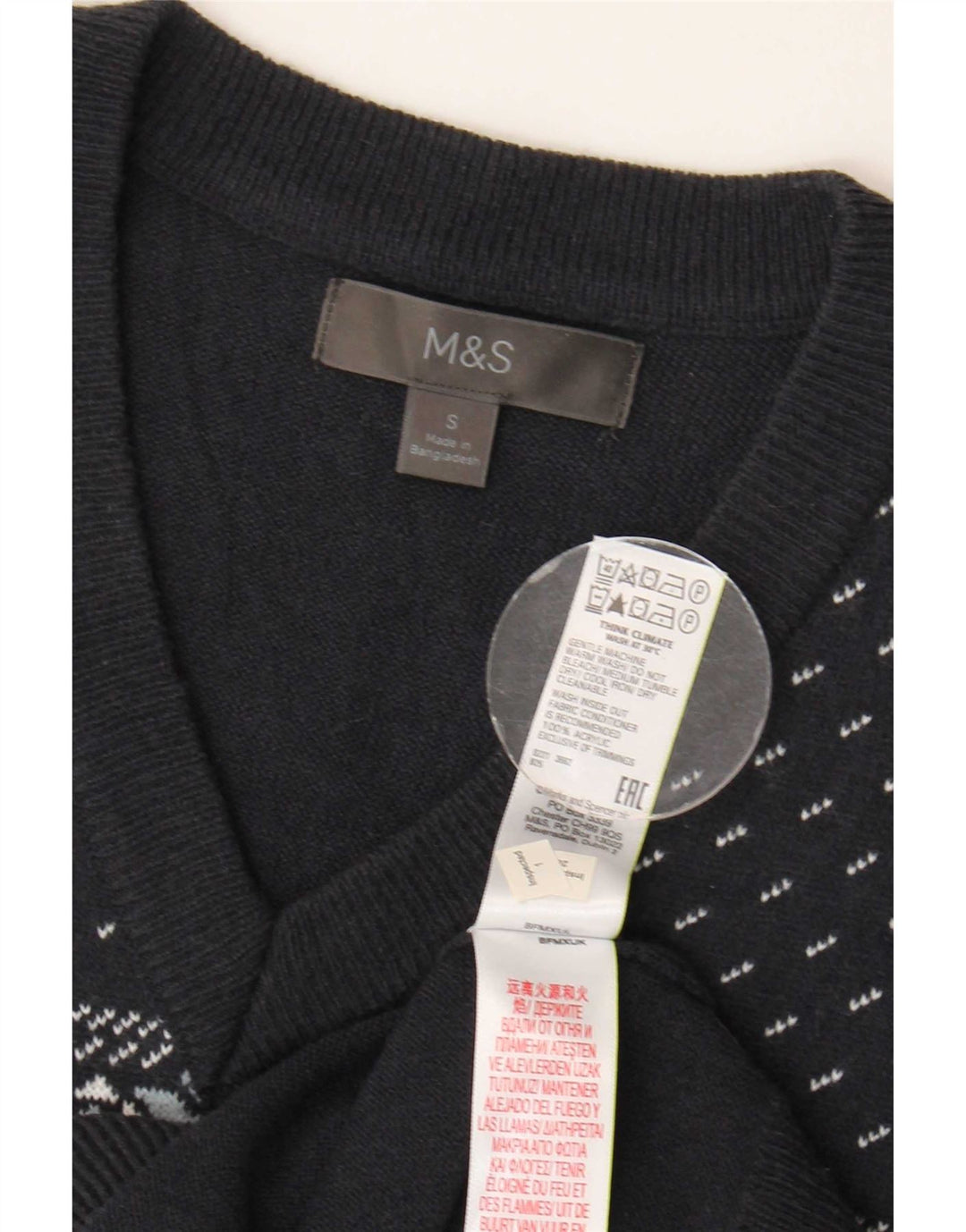 Marks & Spencer Chaleco para hombre Camiseta sin mangas Pequeña Azul marino Fair Isle Acrílico