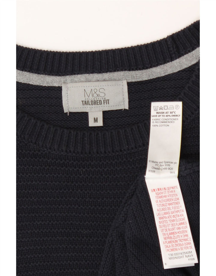 Marks & Spencer Jersey de cuello redondo para hombre de algodón azul marino mediano