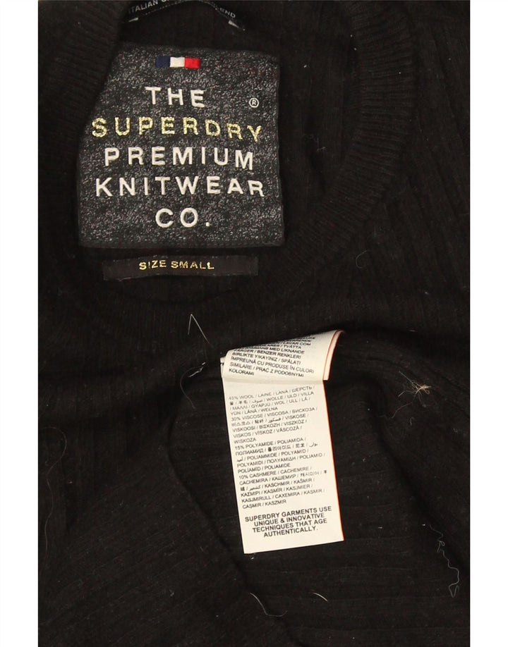 Superdry Jersey de cuello redondo para mujer, talla 8, talla pequeña, lana negra